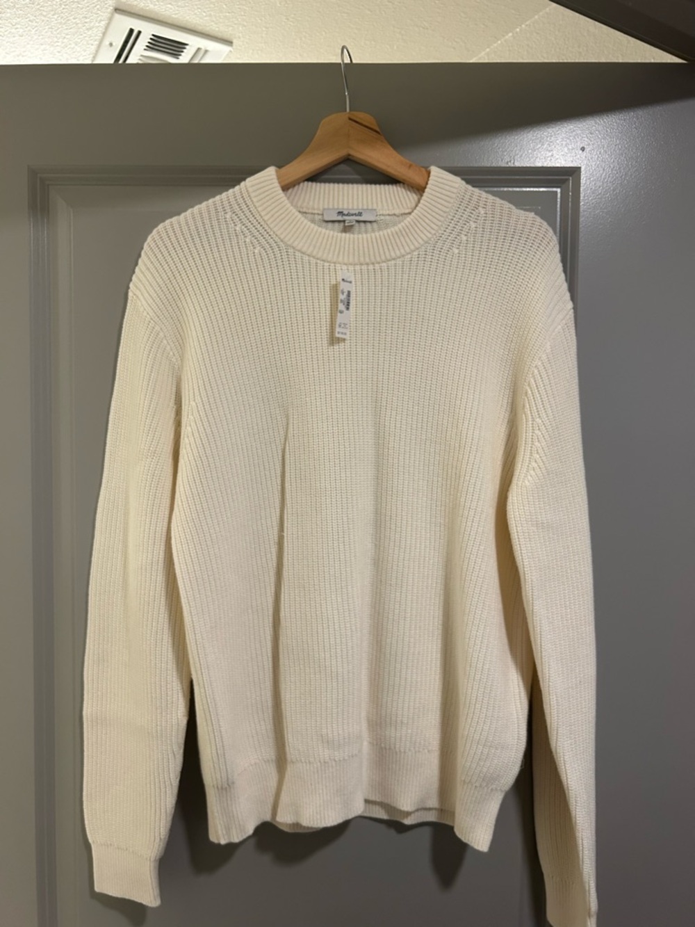 Cream Cotton Shaker-Stitch Crewneck